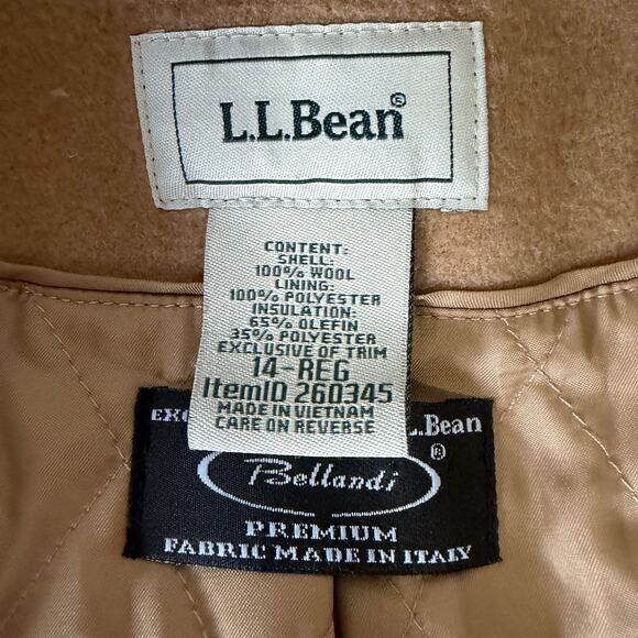 L.L.BEAN Classic 100% Wool Premium Italy Fabric Peacoat Coat in Camel Size 14 - Picture 13 of 16